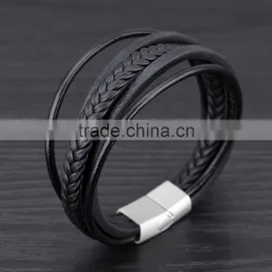 Multilayer Genuine Leather Rope Chain Man Bracelets Classical Simple Design Men Jewelry With Magnet Buckle thumbnail-4