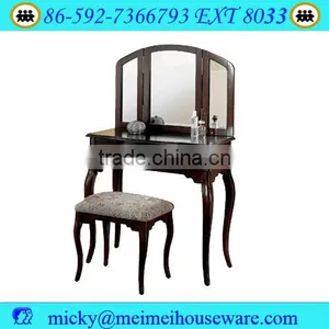 Furniture Queen Anne Style Cherry Finish Wood Vanity Set - Table, Bench & Mirror thumbnail-1