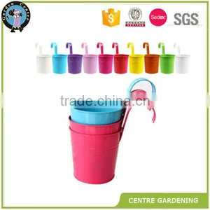Metal Wall Buckets Planter Home Decor Flower Pot Hook Bright Color Balcony Hanging Metal Hook Flower Pot thumbnail-2