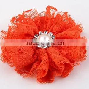 Lace Flower With Pearl Rhinestone in Center for Kids Hair Accessories thumbnail-3