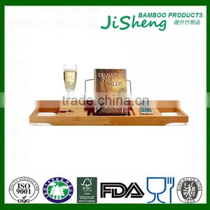 100% Bamboo Bathtub Caddy With Extendable Sides, Cellphone Tray & Integrated Wine Glass Holder thumbnail-2