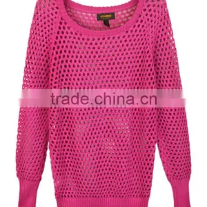 OEM Ladies Fashion O-neck Sweet Cutout Pullover Sweater thumbnail-1