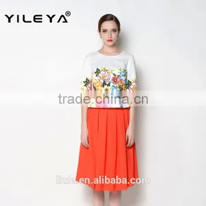 Hot Sell o Neck Floral Half Sleeve Latest Skirt and Blouse for Women thumbnail-2