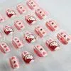 Pink Hello Kitty 3D Cartoon Fake Fingernails Art With Heart / Diamonds thumbnail-1
