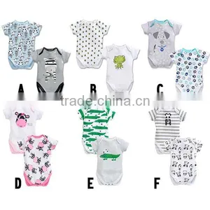 2pcs/lot Cartoon Triangle Short Sleeve 100% Cotton Baby Romper thumbnail-1