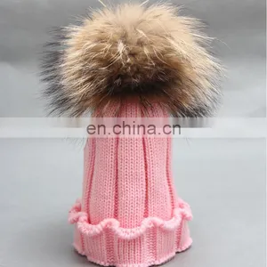 Crochet Pom Pom Hats Kids Child Knitted Winter Hats With Large Poms thumbnail-2