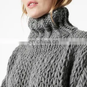 Women Woolen Handmade Kintted Pullover Oversized Chunky Turtleneck Sweater thumbnail-4