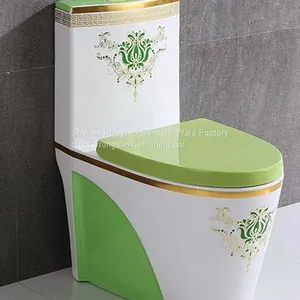Bathroom Good Sale Green Decal Ceramic Siphonic One Piece Toilet thumbnail-1