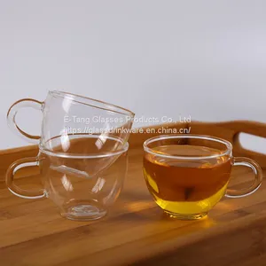 Wholesale Factory Price Amazon Custom Logo 100ml 3.5oz Glass Cup, Drinking Glasses, Double Wall Mini Glass With Handle thumbnail-3