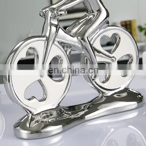 Customized Creative Couples Biking Ornaments Silver-plated Glazed Ceramic Home Decor Art Ornaments thumbnail-4