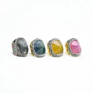 Green Agate Ring Gold Plated thumbnail-1