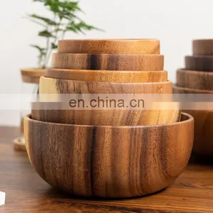 Tableware Wooden Salad Server Reusable Bamboo Serving Bowl Large Wood Round Kitchen Bowl thumbnail-5