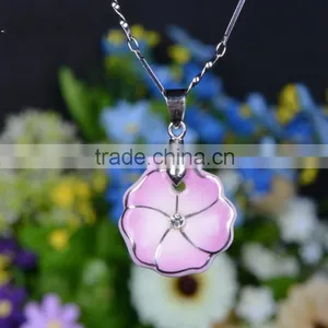 Enamel Famille Rose Porcelain Glazed Ceramic Flower Pendant Necklace thumbnail-1