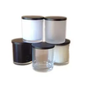 Creative Multi-color Scented Frosted Black Glass Candle Jars With Wooden Lids for Making thumbnail-1