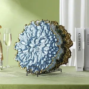 Wholesale Colorful Glass Plate for Wedding Western Food Plate Home Decoration Gold Glass Clear Beaded Charge Plate Dinnerware thumbnail-2