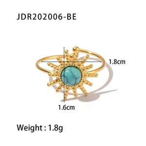Vintage Gold Plated Stone Rings Set for Women Boho Adjustable Gemstone Stackable Rings Stainless Steel Fashion Jewelry thumbnail-3