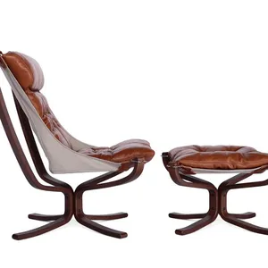 Falcon Chair With Ottoman Vatne Replica Mid-Century Leather Lounge Chair Set thumbnail-2