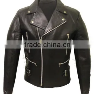 Mens Black Motorcycle Genuine Leather Jacket thumbnail-1
