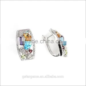 925 Sterling Silver 2.9CT Genuine Gems(Topaz,Amethyst,Garnet,Citrine,Peridot) Handmade Clip on Earring thumbnail-2