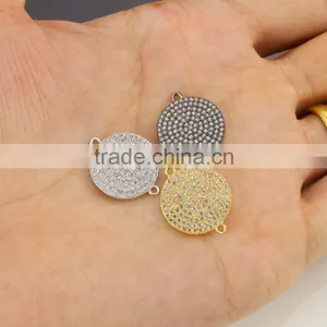 CZ6621 Silver Gold Rose Gold Gunmetal Micro cz Pave Disc Charm Connectors,round Charms for Bracelet Making thumbnail-2