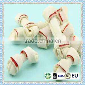 2.5 Inch Bleached Rawhide Bone Two Color Knotted Bone thumbnail-1