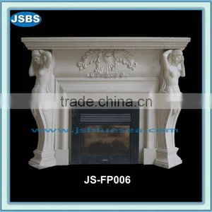 White Marble Fireplace Mantel of Lady Carving thumbnail-1