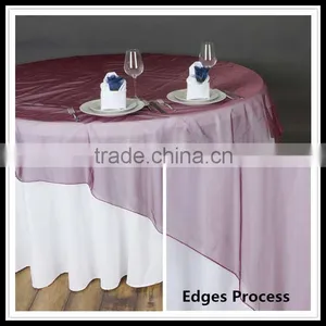 Beautiful Wedding Table Decoration Burgundy Round Organza Table Overlay thumbnail-1