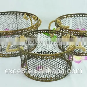Vintage Handmade Outdoor Round Wire Mesh Storage Baskets thumbnail-1