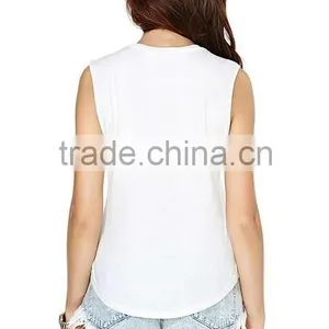 Womens White Trim Round Collar Tank Vest Top t Shirt thumbnail-3