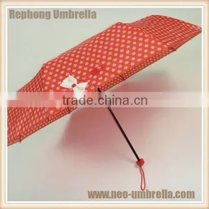 Red Fold Umbrella With White Flower Handle Color Match the Fabric thumbnail-1