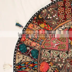 Round Patchwork Cotton Floor Cushions Indian Throw Pillows Indian Ethnic Floor Cushions Traditional Floor Piilows thumbnail-2