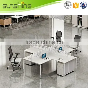 Chinese Furniture Office Cubicle for 4 Person Desk Glass Partition With Mobile Pedestal thumbnail-1