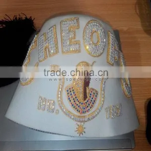 ISIS Fez Embroidery | Female Masonic Sister Queens Rhinestones Fez Cap | Cheops Temple 182 White Fez Wool thumbnail-1