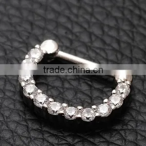 Septum Clicker Nose Rings CZ Gem Ear Piercing Cuff Diath Cartilage thumbnail-4