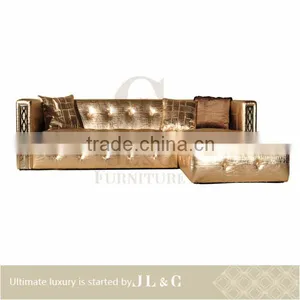 Luxury Home Furniture New Design 2016 JS15-32 Leather Sofa Living Room Sofa Stainless Steel Sofa(China Supplier) thumbnail-1