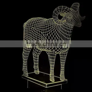 3D Optical Illusion Goat Night Lamp Night Light 10 Colorful LEDs Ultra-thin Acrylic Light Panel AA Battery or DC 5V thumbnail-5
