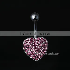 Prong Single Heart Full Paved Gem Magnetic Navel Rings thumbnail-3