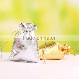 IN STOCK Metallic Silver Fabric Pouch With a Drawstring Cord thumbnail-3
