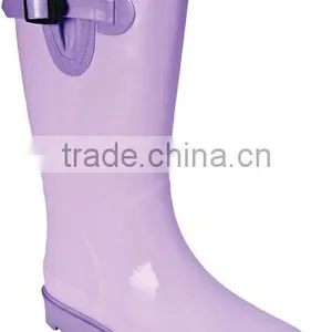 Women Purple Gusset Rubber Rain Boots thumbnail-1
