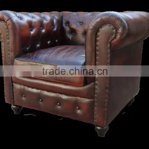 Leather Chesterfields 1 Seater Dark Brown Colour Sofa thumbnail-2