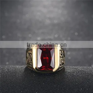 18k Gold Plated Gothic Smart Surgical Stainless Steel Gemstone Ring thumbnail-5