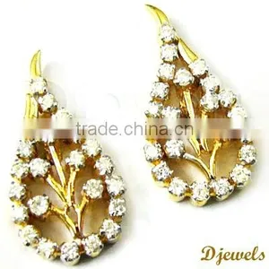 Leaf Diamond Earrings, Gold Earrings, Diamond Jewelry thumbnail-3