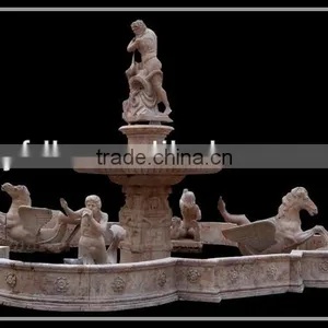 Large Travertine Garden Water Fountain With Horse Statue thumbnail-1