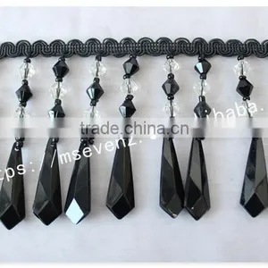 High Quality 8cm Width Black Handmade Wholesale Rhinestone Trim Fringes thumbnail-2
