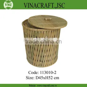 Dark Brown Bamboo Laundry Basket With Lid thumbnail-4
