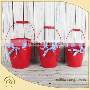 Red Metal Bucket Metal Bucket With Wooden Handle Metal Ash Bucket thumbnail-1