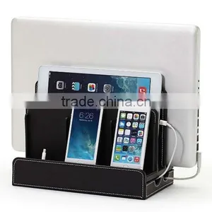 Black Leatherette Multi-Device Charging Station and Dock thumbnail-1