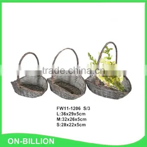 Grey Color Woven Wicker Rattan Basket for Flowers thumbnail-1
