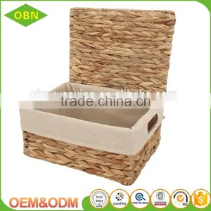 Wholesale Customized Household Handmade Water Hyacinth Basket With Lid for Storage thumbnail-2