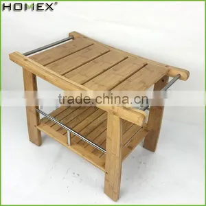 Bamboo Shower Bench Step Stool Seat w Storage Shelf Homex BSCI/Factory thumbnail-3
